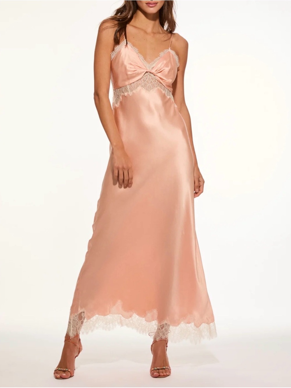 LoveShackFancy Orianne Maxi Slip Dress, Peche - Picture 3 of 13
